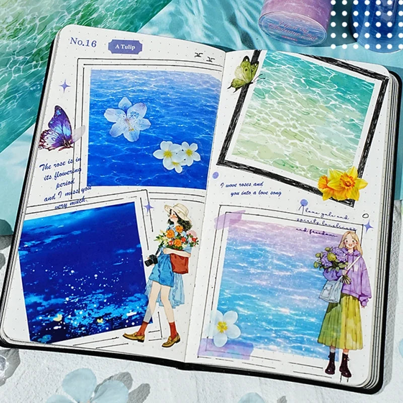 Water Wave Washi Tape | Ocean Sparkle Junk Journal Roll Decorative Washi Tape Qme
