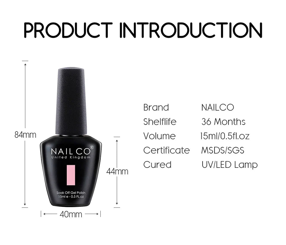 NAILCO Hybrid Gel Nail Polish Semi-Permanent UV Varnish 15ml Gel Nail Polish Qme