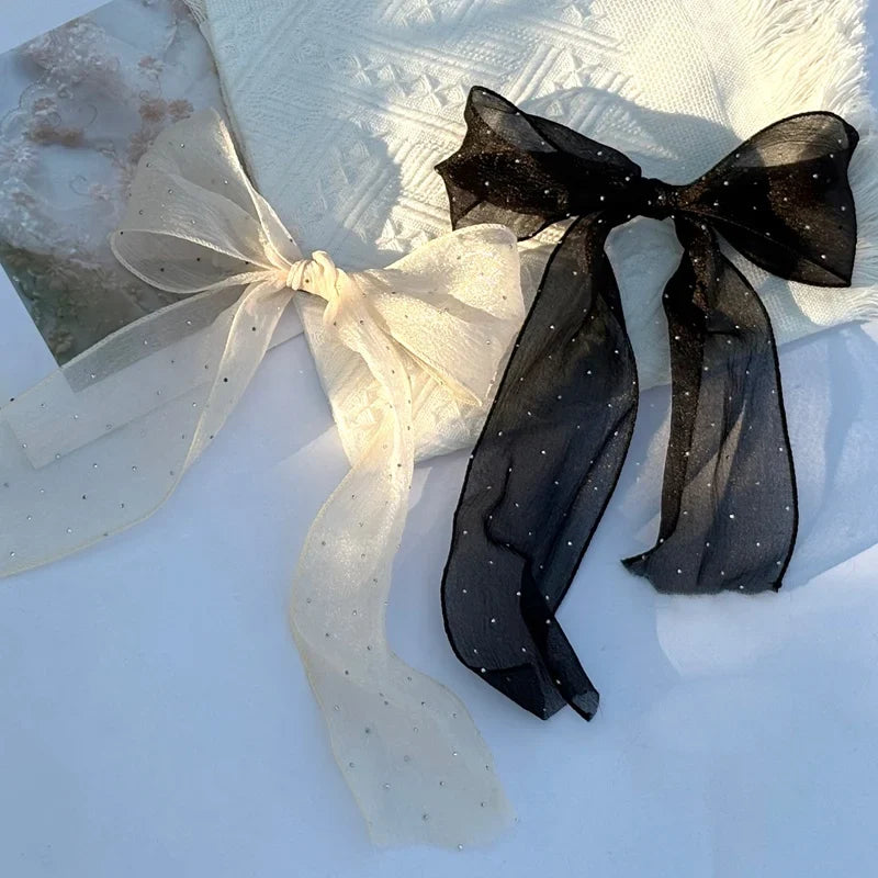 Chiffon Bow Hair Clip | Elegant Ribbon Ponytail Clip Bow Hair Clip Qme