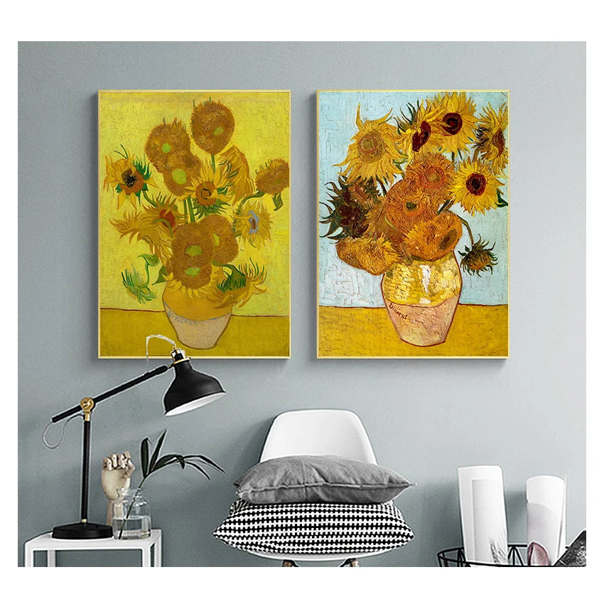 Van Gogh Sunflower Canvas Wall Art – Floral Vase Poster Print Canvas Wall Art Qst