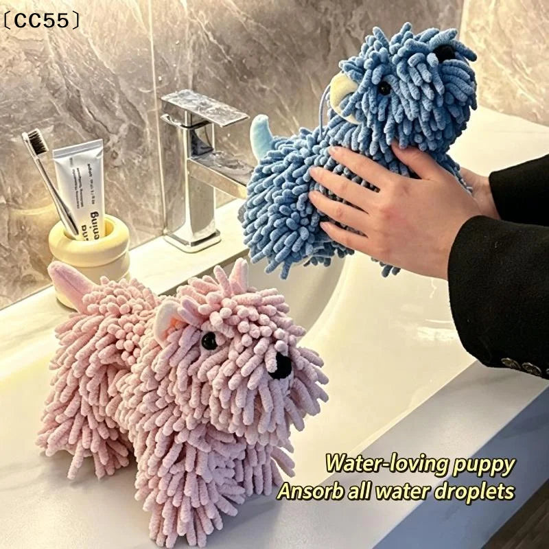 Cartoon Puppy Chenille Hand Towel – Fluffy & Absorbent Decorative Hand Towel Qst