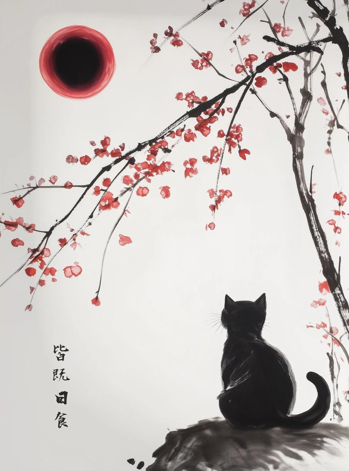Japanese Black Cat Moon Canvas Wall Art – Retro Cartoon Poster Canvas Wall Art Qst