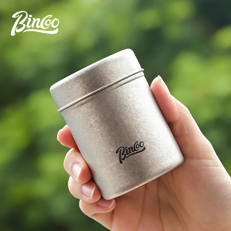 Bincoo Pure Titanium Airtight Coffee Canister – Travel & Camping Coffee Storage Canister Qst Dull