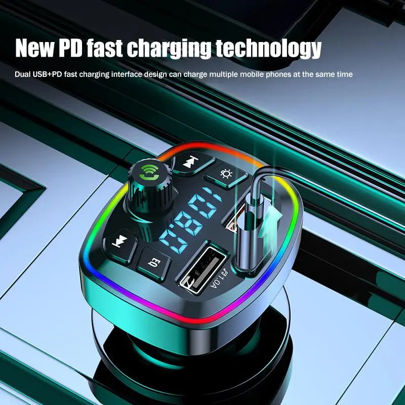 Bluetooth 5.0 Car FM Transmitter PD 18W Type-C Dual USB Charger Car FM Transmitter Qme