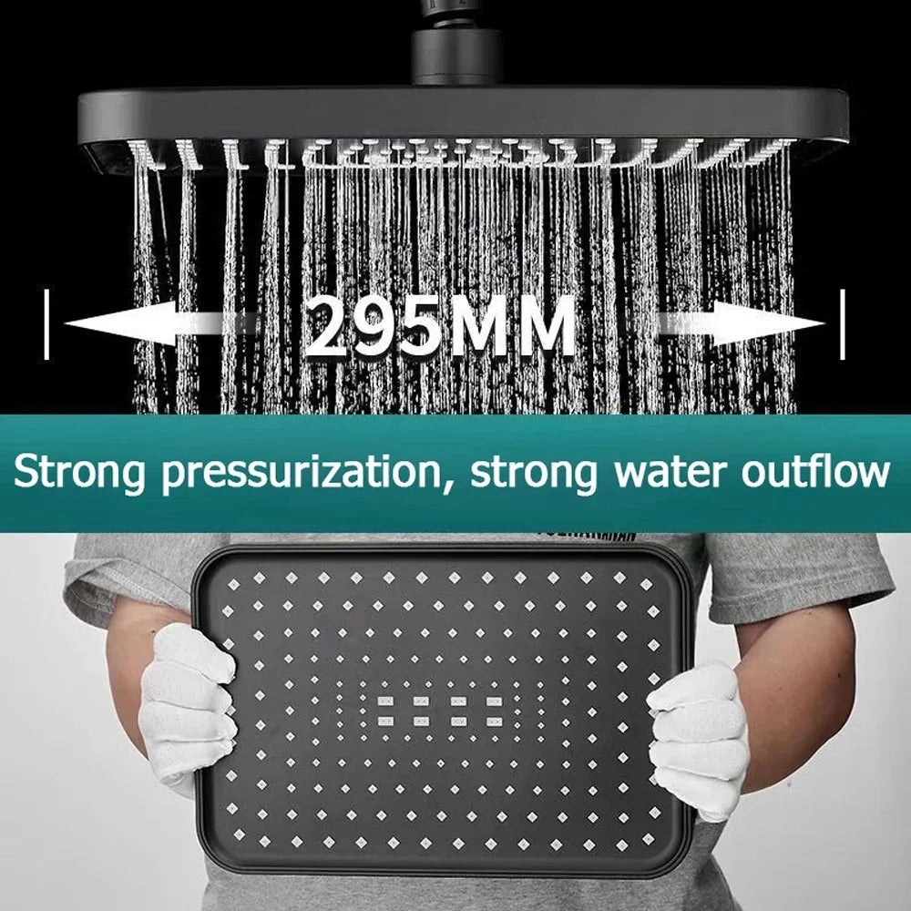 12" High-Pressure Rain Shower Head | Large Flow, 360° Swivel Rain Shower Head Qme