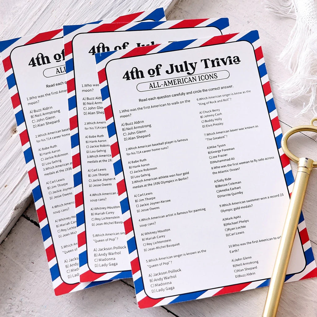 5-Pack Red & Blue Striped Independence Day Game Cards Party Game Cards Qme