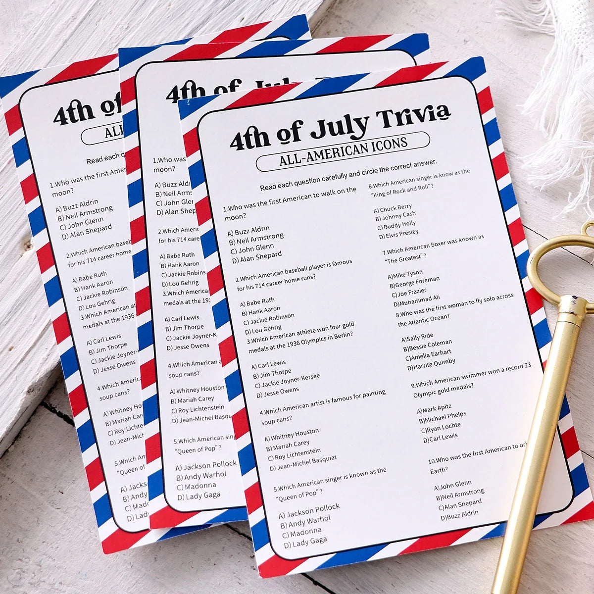 5-Pack Red & Blue Striped Independence Day Game Cards Party Game Cards Qme