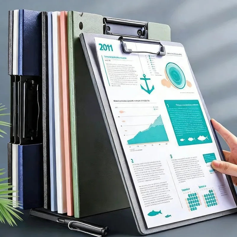 A4 Foldable Clipboard 360° Double Metal Clips & Pen Holder Foldable Clipboard Qme