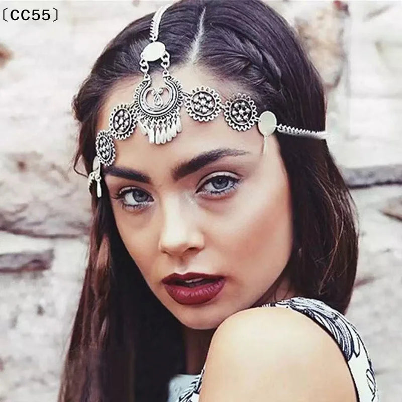 Vintage Flower Head Chain Hairband – Layered Tassel Tassel Head Chain Qst