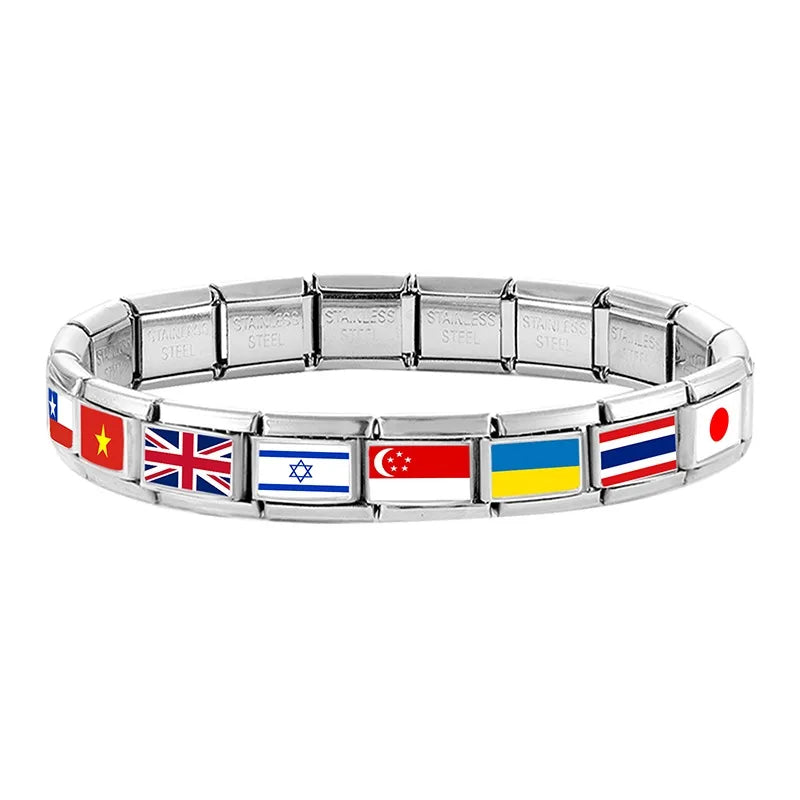 World National Flag Italian Charm Bead | Stainless Steel Italian Charm Bead Qme