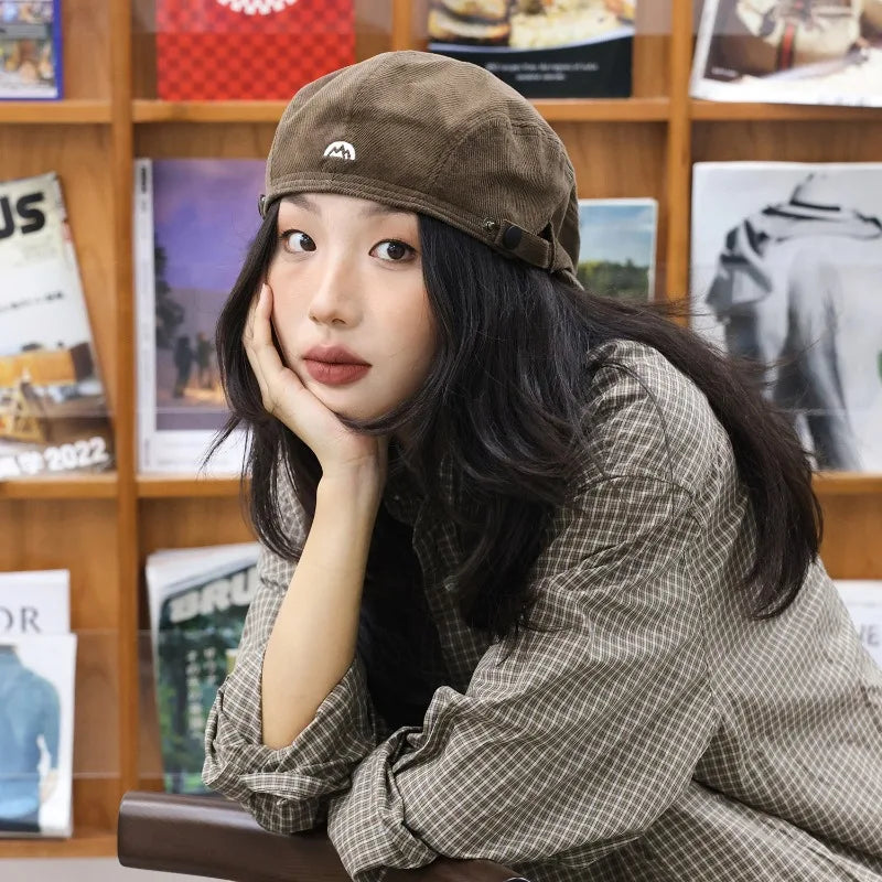 Embroidered Corduroy Beret Hat | Autumn Winter Trendy Cap Corduroy Beret Hat Qme