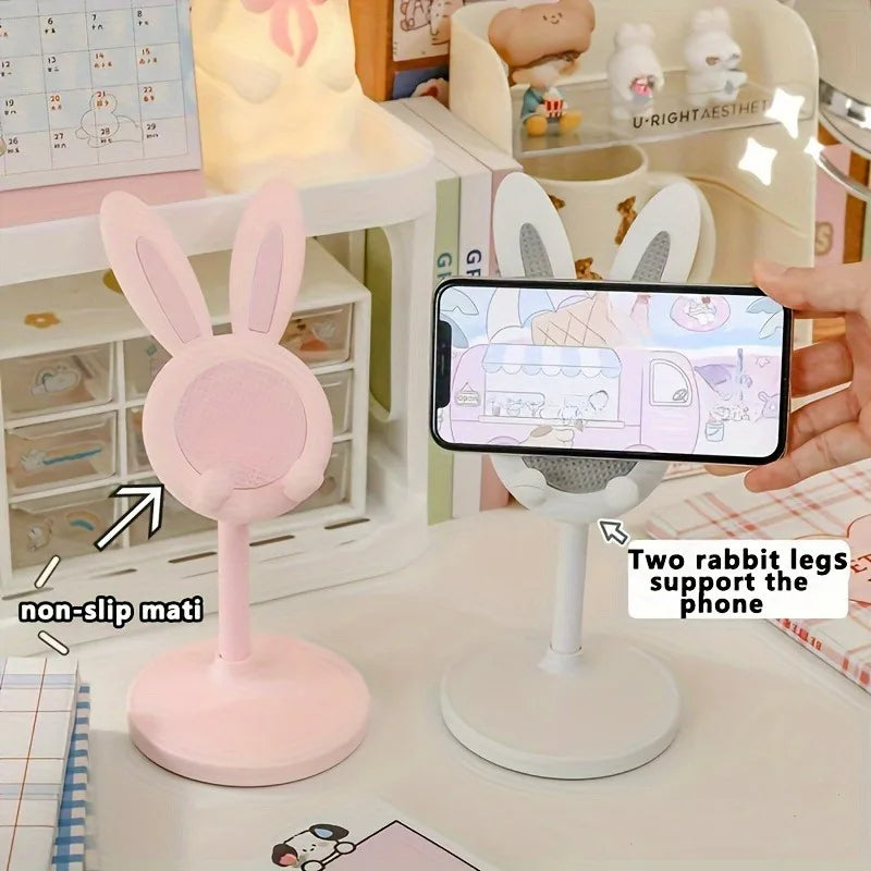 Adjustable Rabbit Cartoon Desktop Phone Stand | Cute Pink Desktop Phone Stand Qme