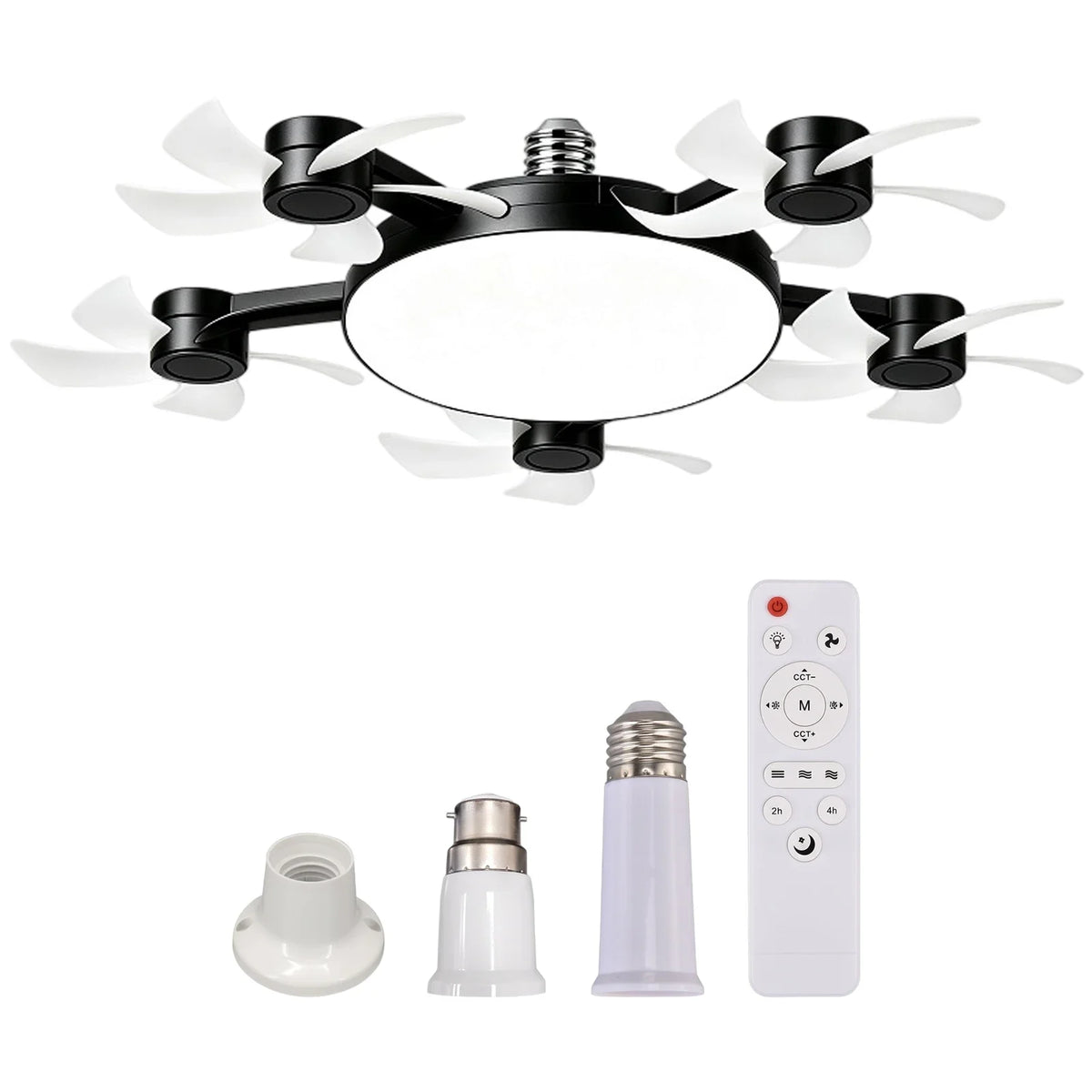 Smart E27 LED Ceiling Fan Light | Remote Dimming | 450mm Ceiling Fan Light Qme Black 5 Head Set