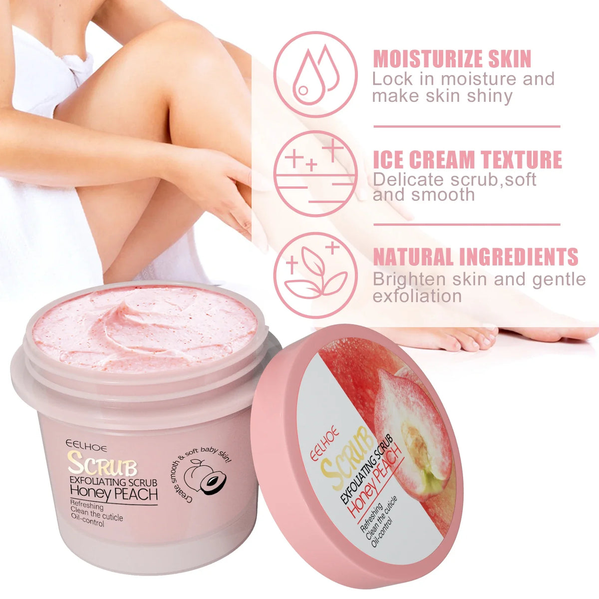 Honey Peach Body Scrub Cream – Exfoliating & Moisturizing Exfoliating Body Scrub Qme