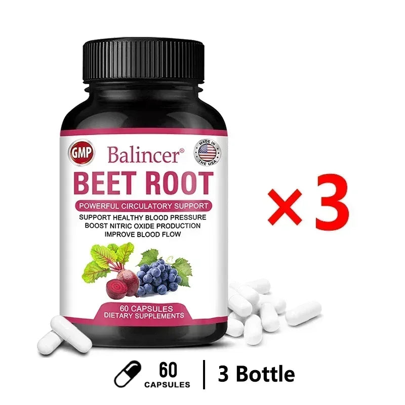 Organic Beetroot Capsules with Black Pepper | 30/60/120 Count Herbal Supplement Qst 60 count-3 bottle