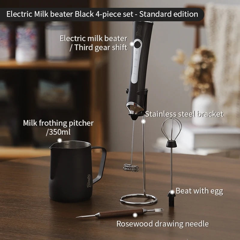 BINCOO Handheld Electric Milk Frother – Latte Foam Maker Milk Frother Qst Black-4pcs A
