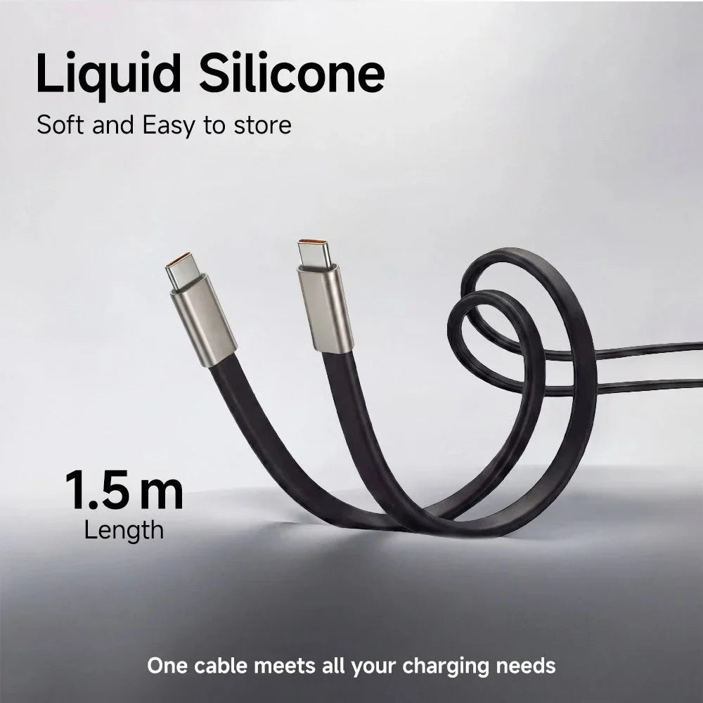 240W USB-C Fast Charging Flat Silicone Cable 1.5M PD USB-C Charging Cable Qme