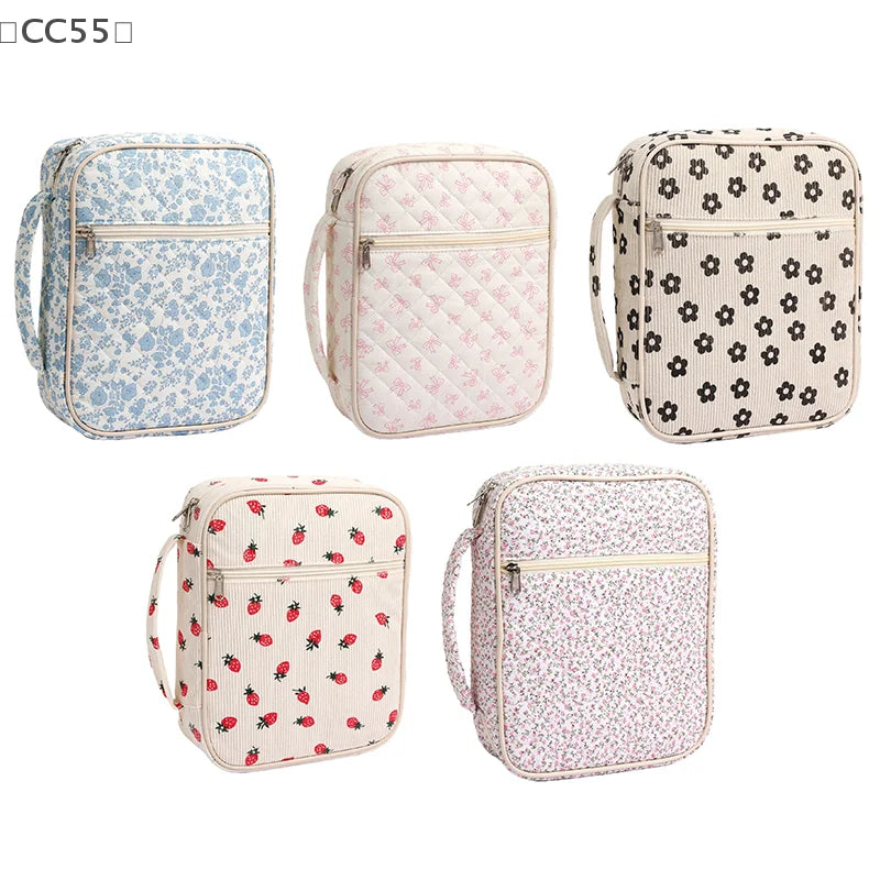 Large Quilted Floral Bible Cover Bag with Zipper & Handle Bible Cover Bag Qst