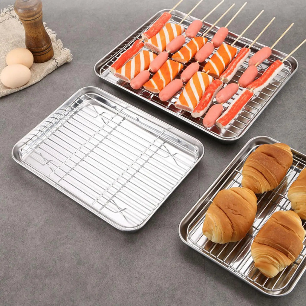 Stainless Steel Baking Pans & Cooling Rack Set – Non-Stick Baking Pan Set Qme