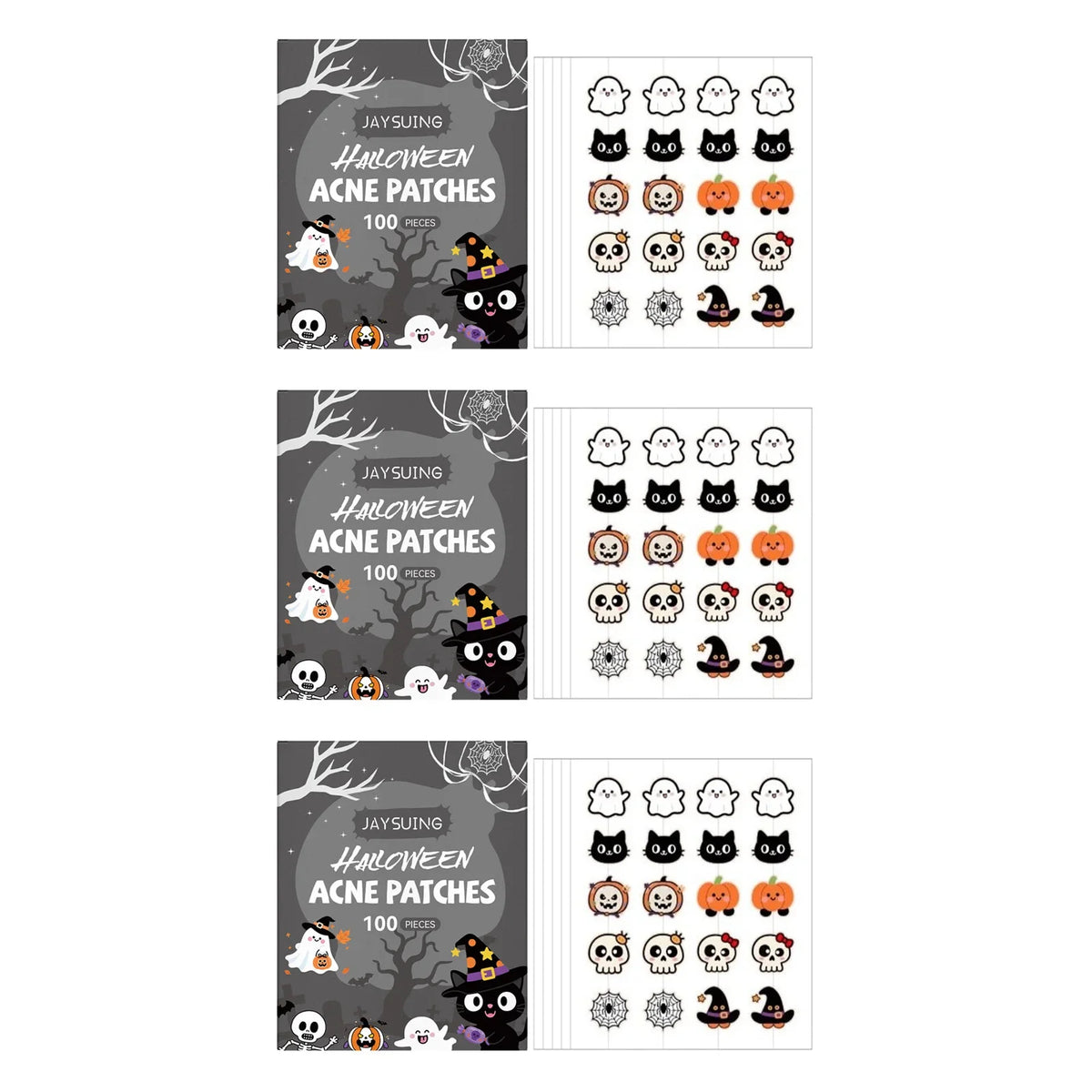 Halloween Acne Patches – Pumpkin & Bat Shapes, 100 Pcs Acne Patches Qme 3 x 100pcs Boxed