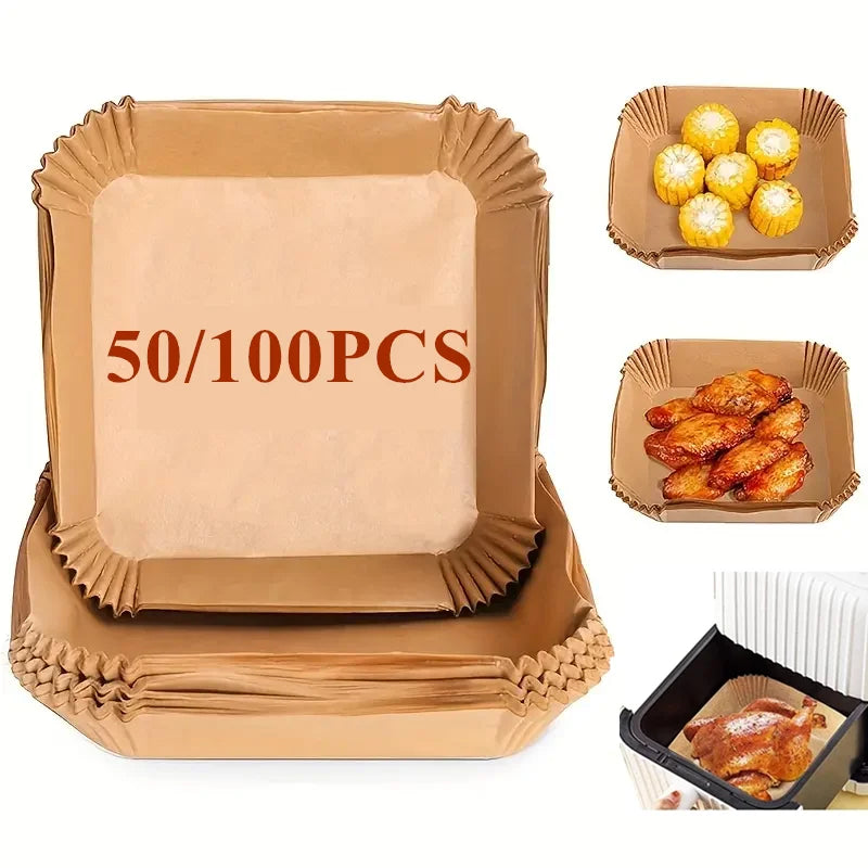 50 Pcs Disposable Parchment Paper Liners for Air Fryer & Steamer Parchment Paper Liners Qme