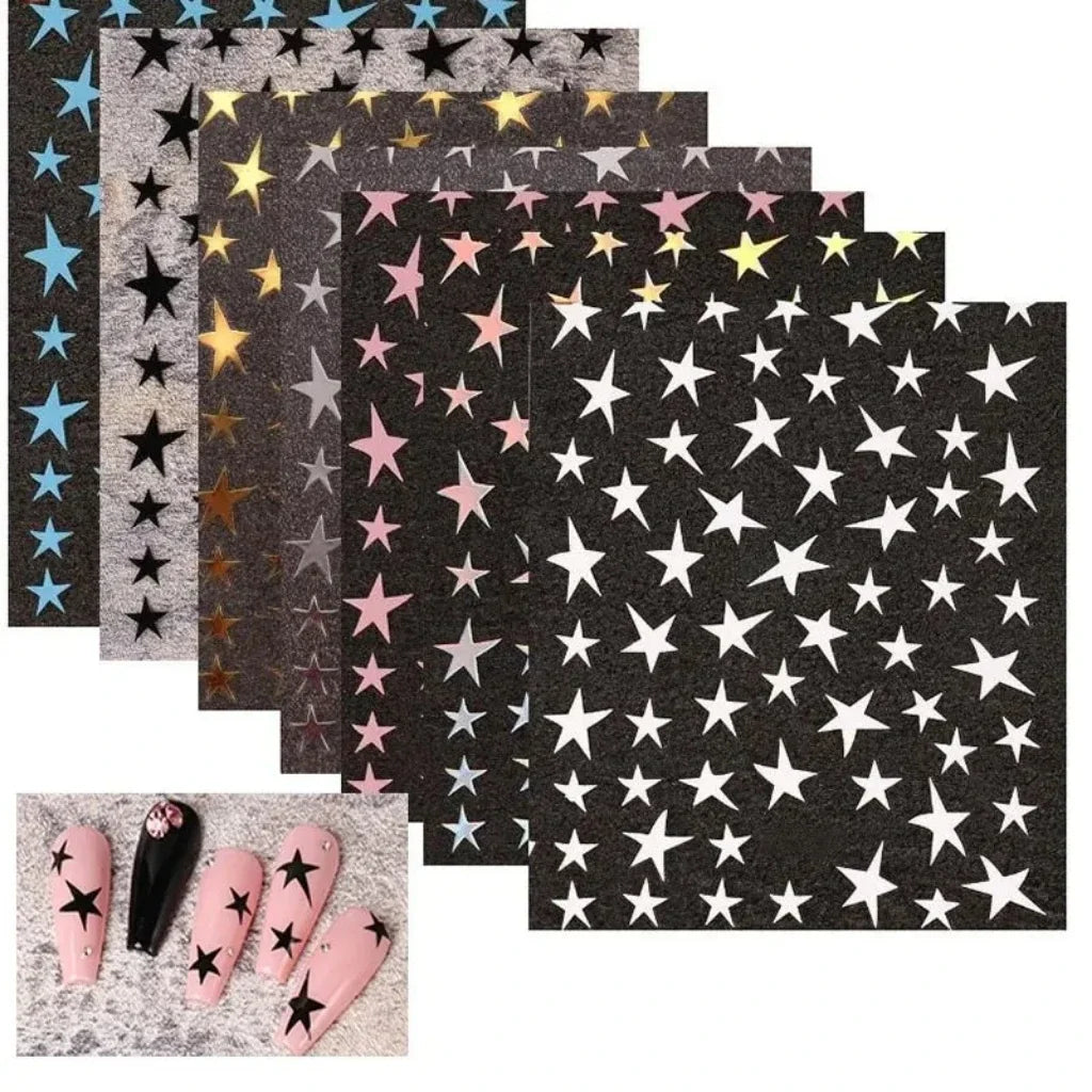 Mix 7 Colourful Star Nail Stickers Laser Pentagram Decals Nail Art Stickers Qme