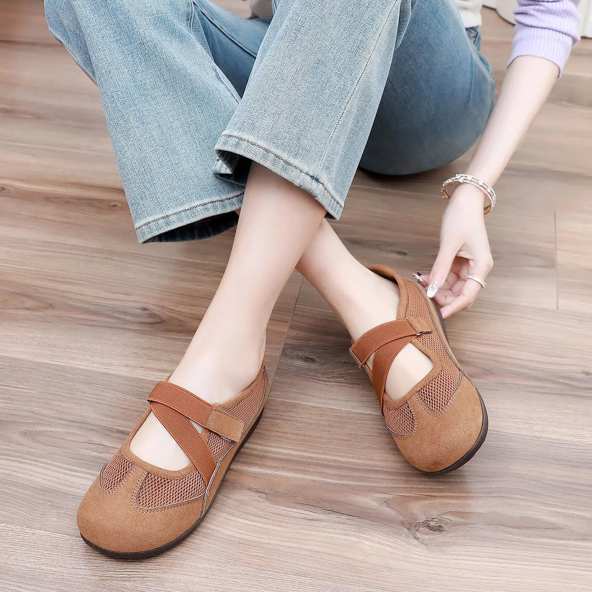 Women's Mary Jane Flats – Breathable Canvas Non-Slip Walking Shoes Women's Flat Shoes Qst