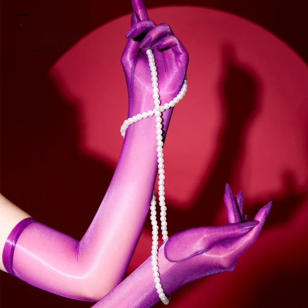 Polka Dot Ultra-Thin Long Shiny Gloves – 13 Colors | Five Finger Long Fashion Gloves Qme