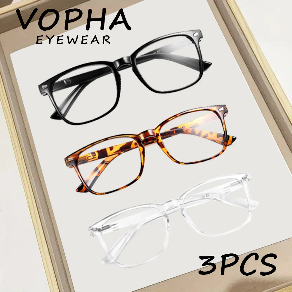3-Pack Blue Light Blocking Reading Glasses – Unisex Square Frame Reading Glasses Qst