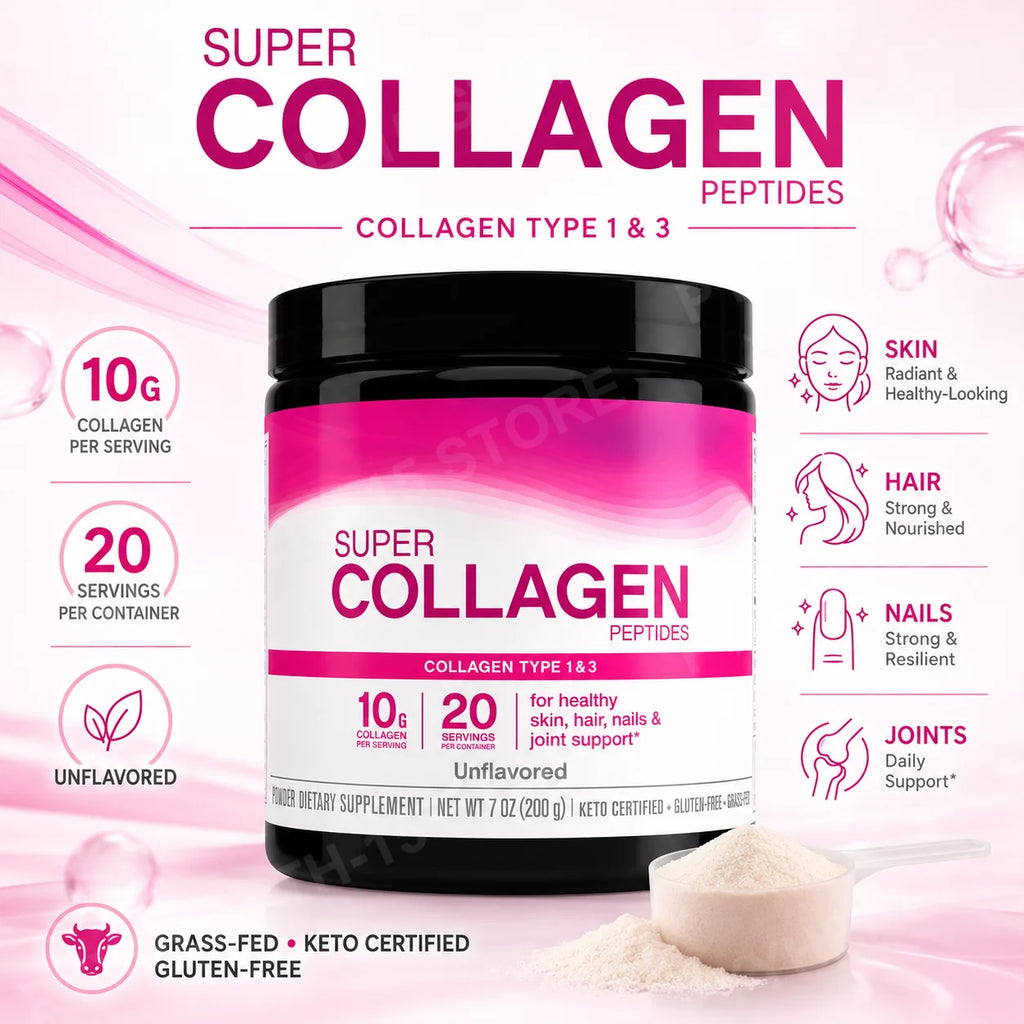 Unflavored Collagen Peptides Powder 10g Hydrolyzed Bovine – 20 Servings Collagen Supplement Qst