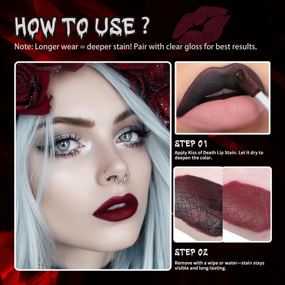 Lakerain Dark Black Gothic Lip Gloss – Long-Lasting Lip Dye Gothic Lip Gloss Qst