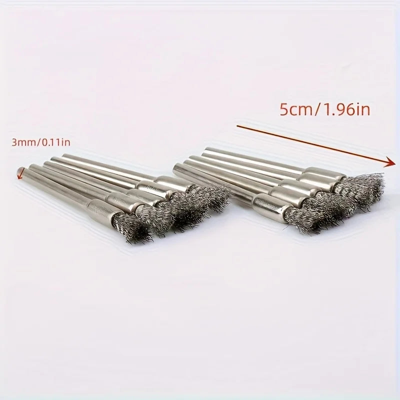 10-Piece Stainless Steel Wire Brush Set – Round Handle, 3mm Wire Brush Set Qme