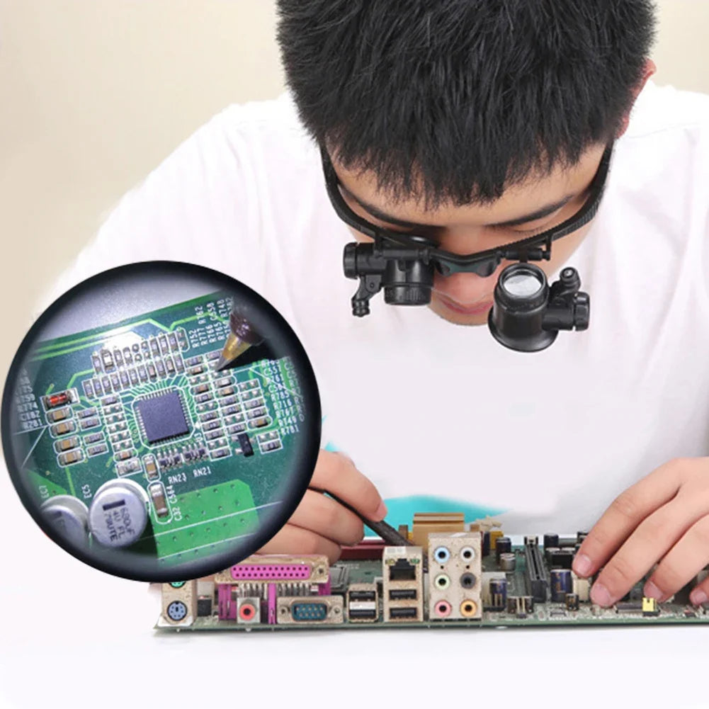 Head Magnifier Glasses 10X–25X with LED Lights | Wearable Loupe Head Magnifier Loupe Qme