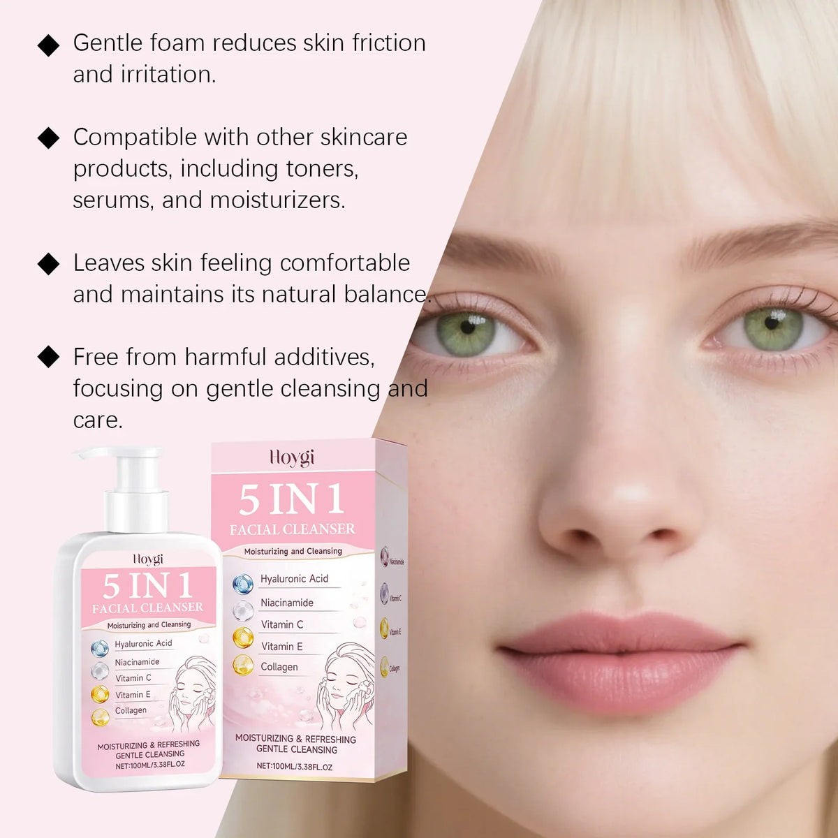 Moisturizing Facial Cleanser & Makeup Remover | Hyaluronic Acid Facial Cleanser Qme