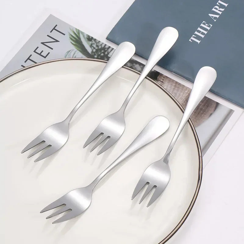 Stainless Steel Fruit & Dessert Forks Set | Elegant Mini Cutlery Dessert Fork Set Qme