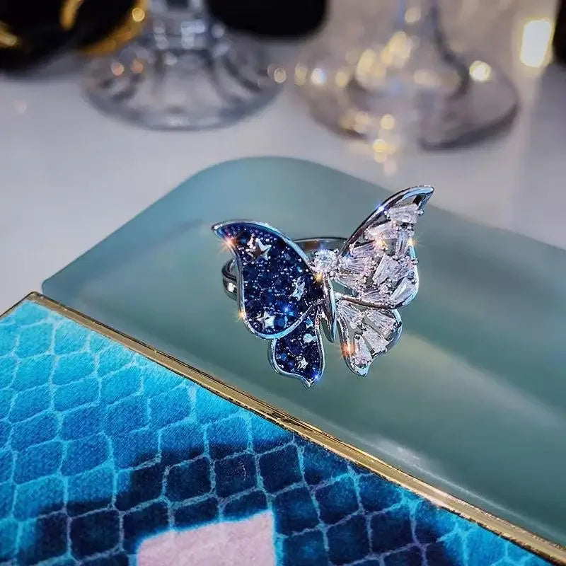 3D Butterfly Open Ring – Luxury Cubic Zirconia Crystal Statement Ring Qme