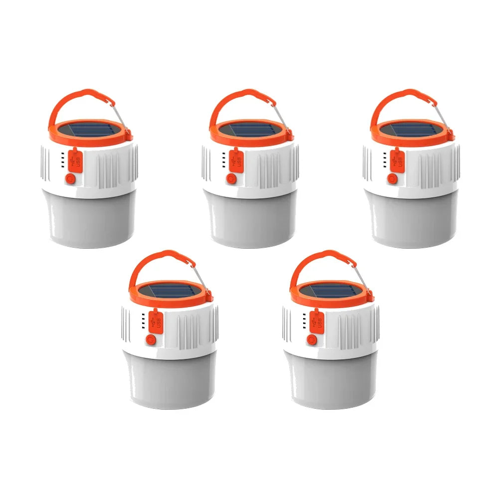 Solar LED Camping Light Bulb – 5 Modes, USB Rechargeable Solar Camping Lantern Qme 5 PCS