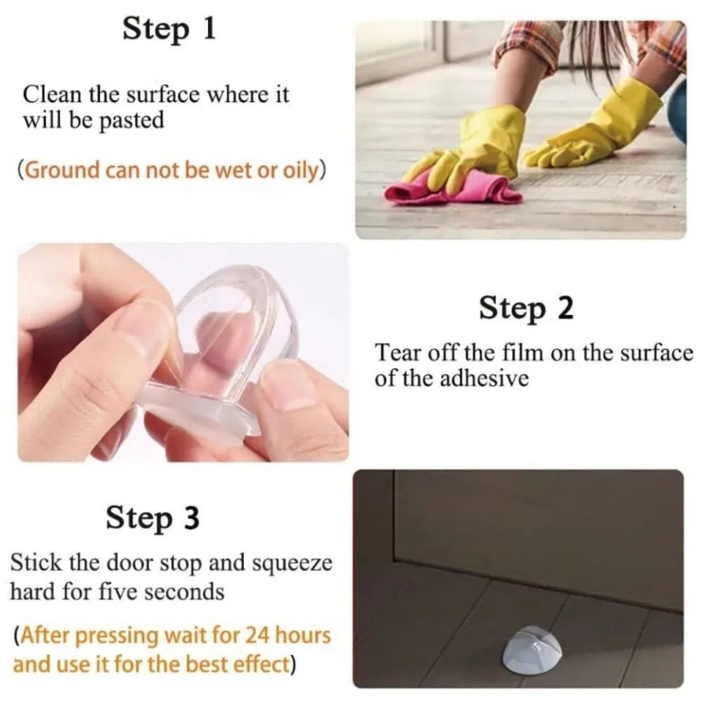 Transparent Self-Adhesive Door Stopper – Silent No-Drill Door Stopper Qme