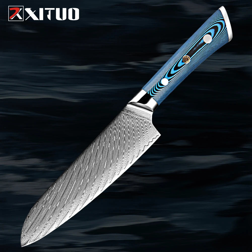 XITUO 7" Damascus Santoku Knife – VG10 Steel & Wood Handle Damascus Santoku Knife Qst Santoku Knife