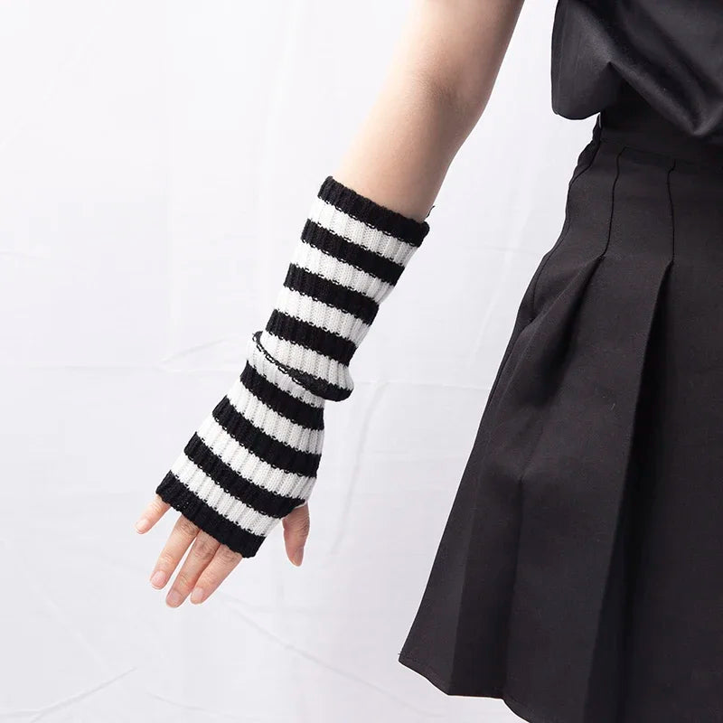 Women's Long Fingerless Gloves Lolita Kawaii Cosplay Mittens Fingerless Arm Warmers Qme