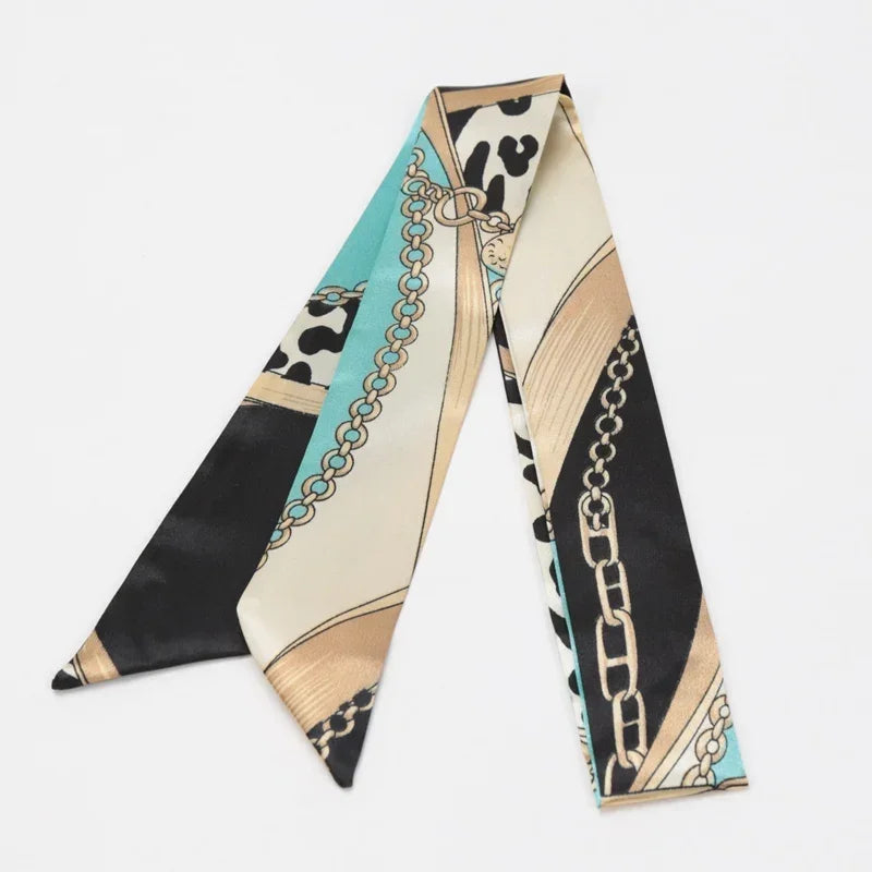 Women's Skinny Ribbon Scarf – Printed Polyester Hair Tie Ribbon Hair Scarf Qme A-13