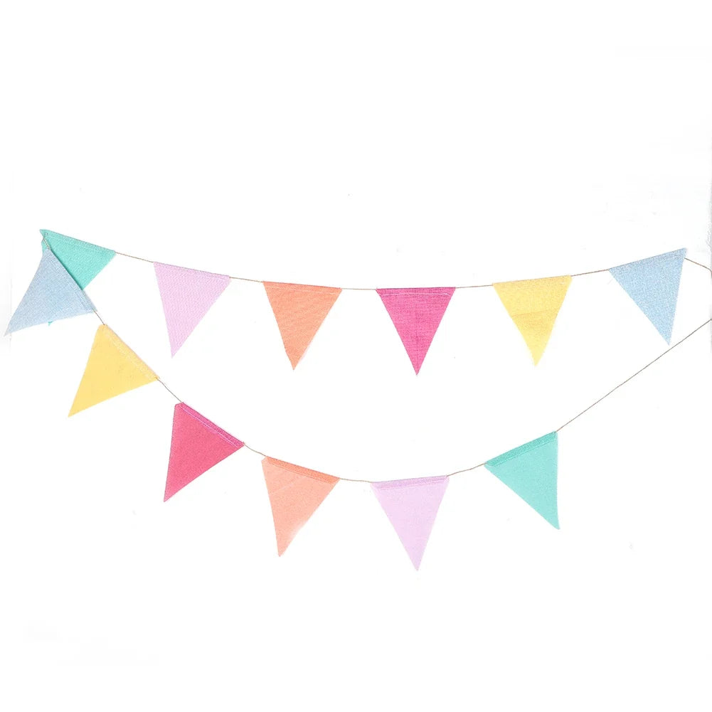 Multicolor Double-Sided Bunting Pennants – Cotton Linen Wedding Flags Party Bunting Flags Qme