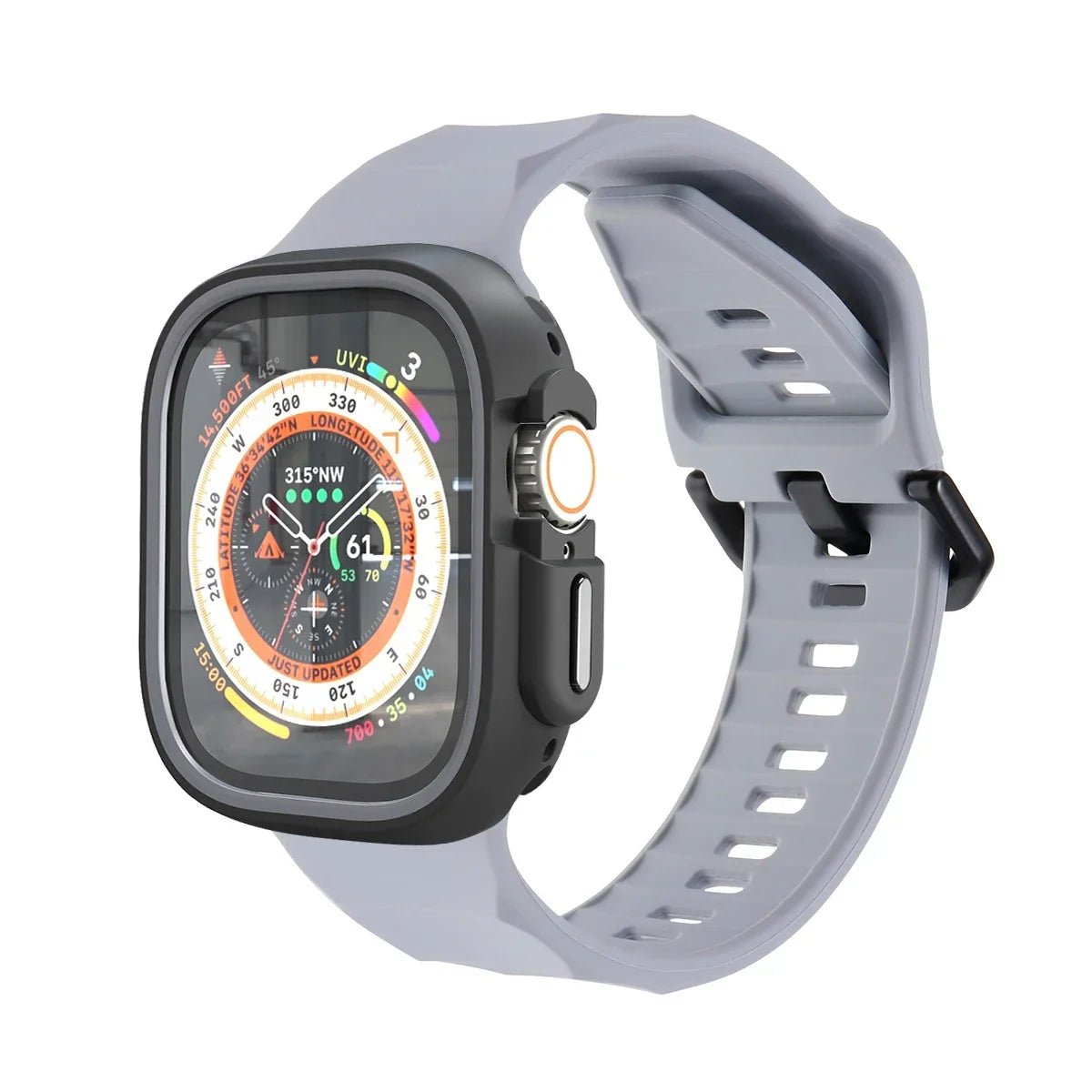 Silicone Sport Strap & Case for Apple Watch Ultra 2/9/8/7/SE/5 Watch Strap & Case Qme Grey H 44mm Series SE 456
