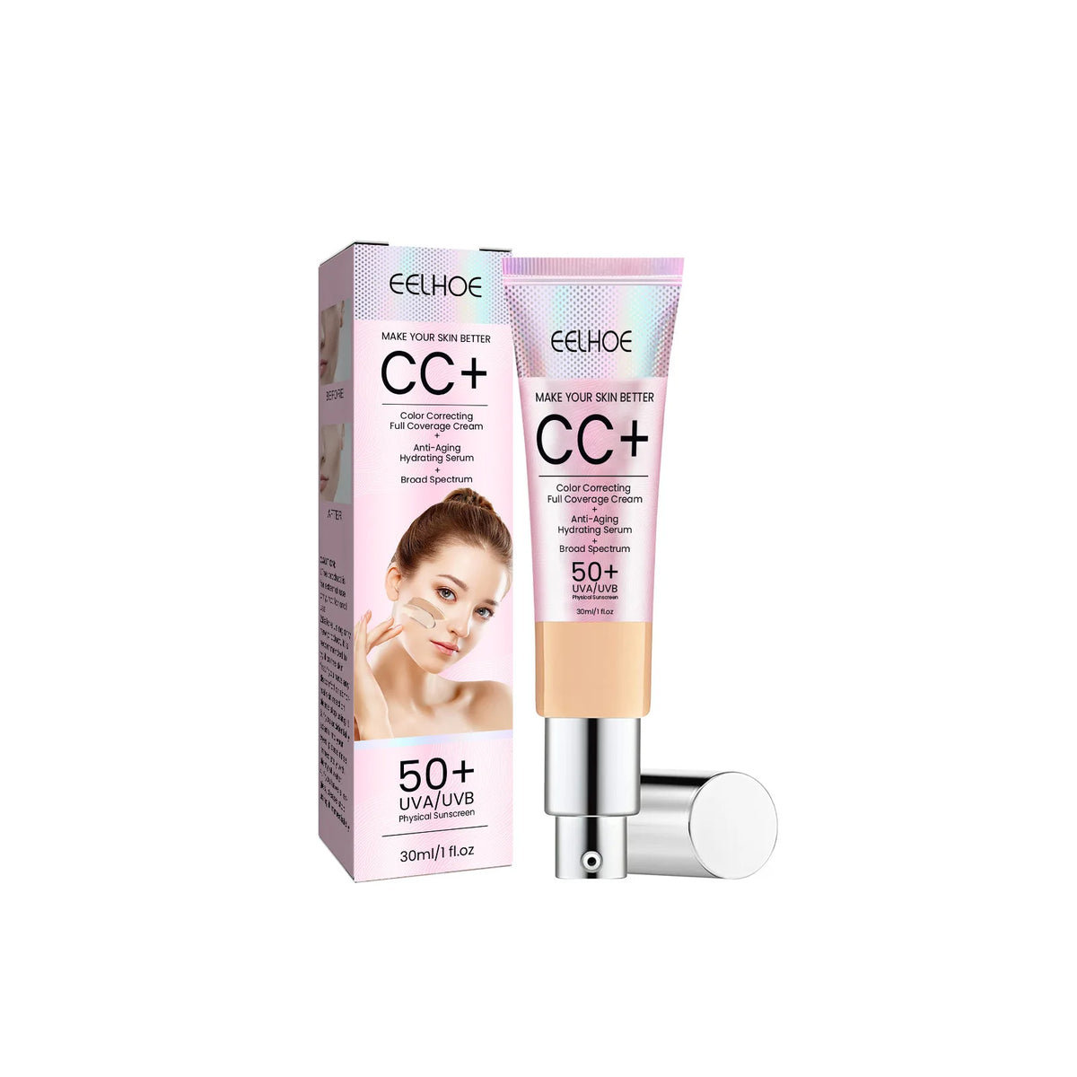 EELHOE CC Cream SPF 50 – Concealer, Moisturizer & Oil Control CC Cream Foundation Qst Medium Brown