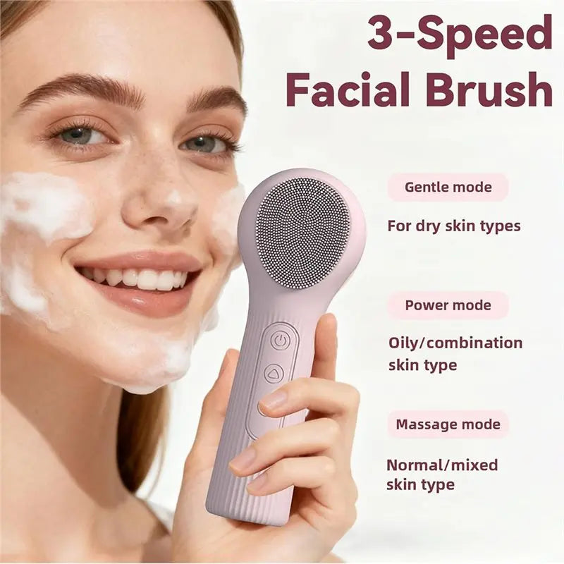 2-in-1 Electric Silicone Facial Cleansing Brush with Heat Massage Facial Cleansing Brush Qst