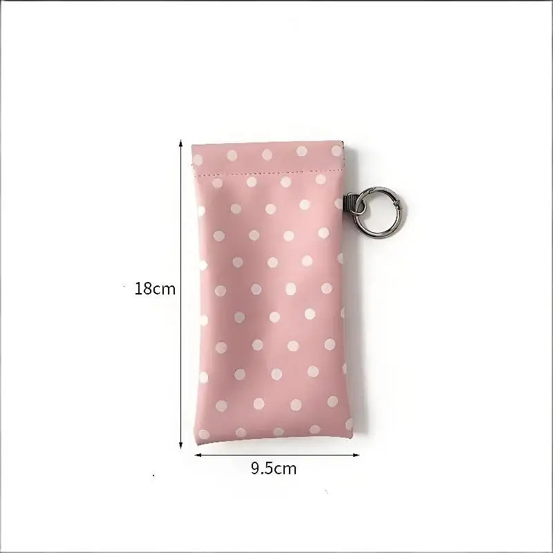Polka Dot Eyeglass Pouch with Keychain – Soft PU Glasses Case Eyeglass Case Qst Pink