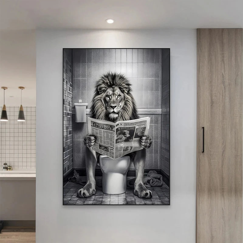 Funny Animal Toilet Canvas Wall Art – Bathroom Humor Poster Canvas Wall Art Qst