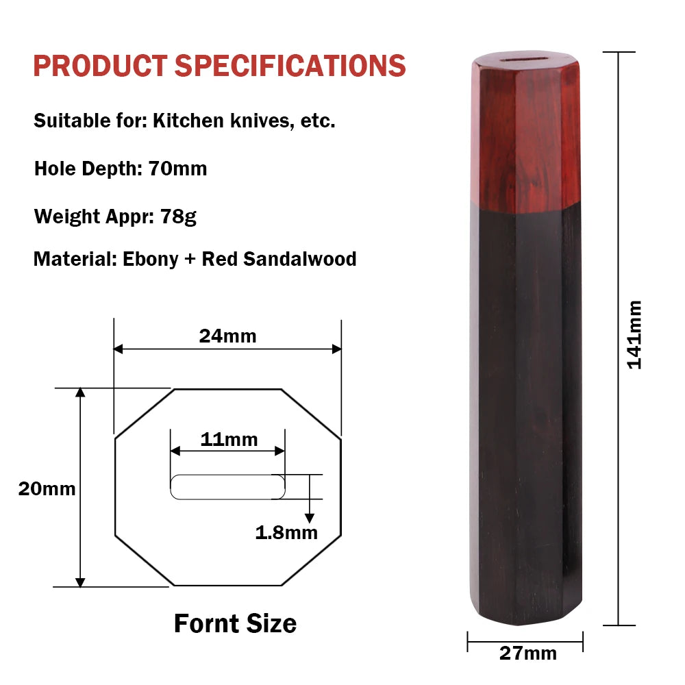 XITUO Octagonal Wood Knife Handle – DIY Japanese Kitchen Knife Knife Handle Blank Qst DB-2103