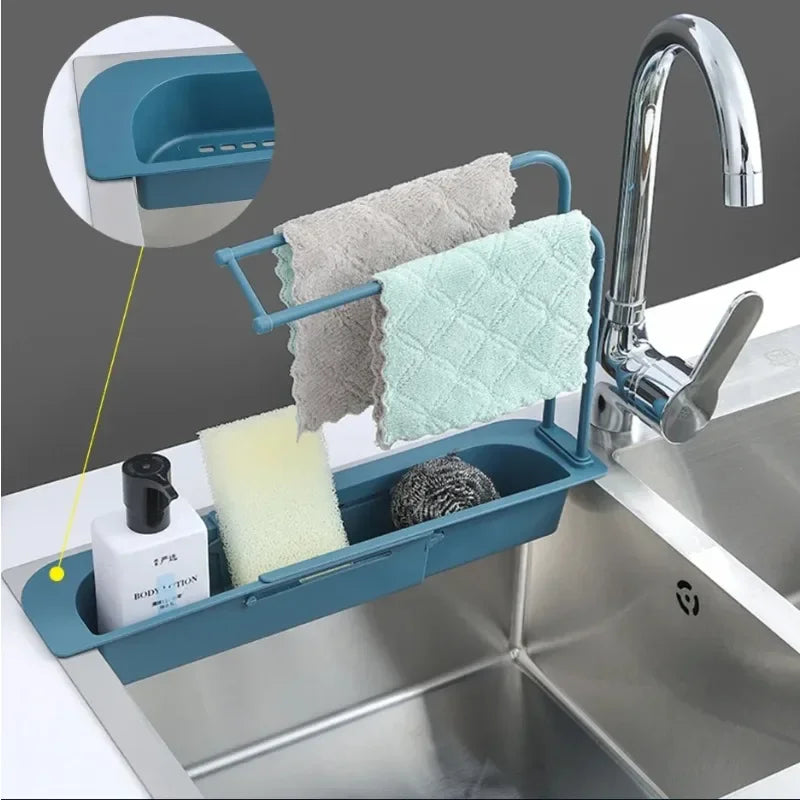 Telescopic Sink Shelf Organizer – Sponge, Soap & Towel Rack Sink Shelf Organizer Qst