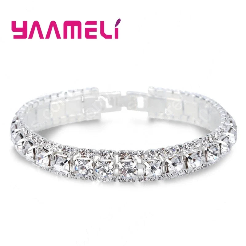 925 Sterling Silver Bracelet AAA Zircon Austrian Crystal Crystal Silver Bracelet Qme White